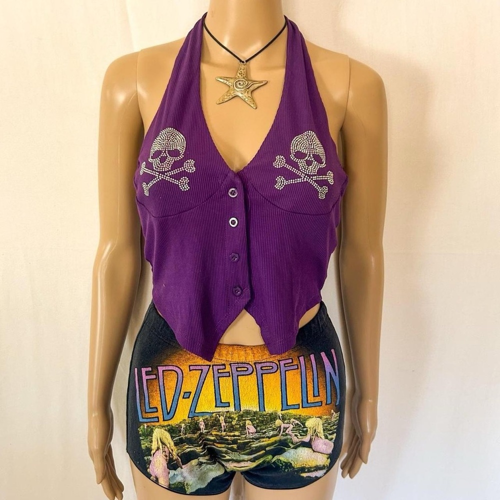 Purple skull diamanté halter top